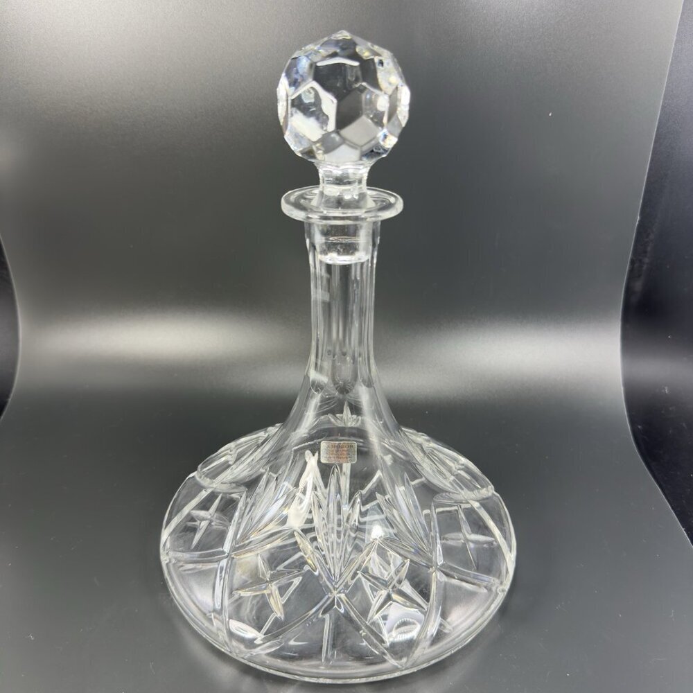 Vintage Samobor Clear‎ Crystal Faceted Old World Decanter Barware Bottle Stopper